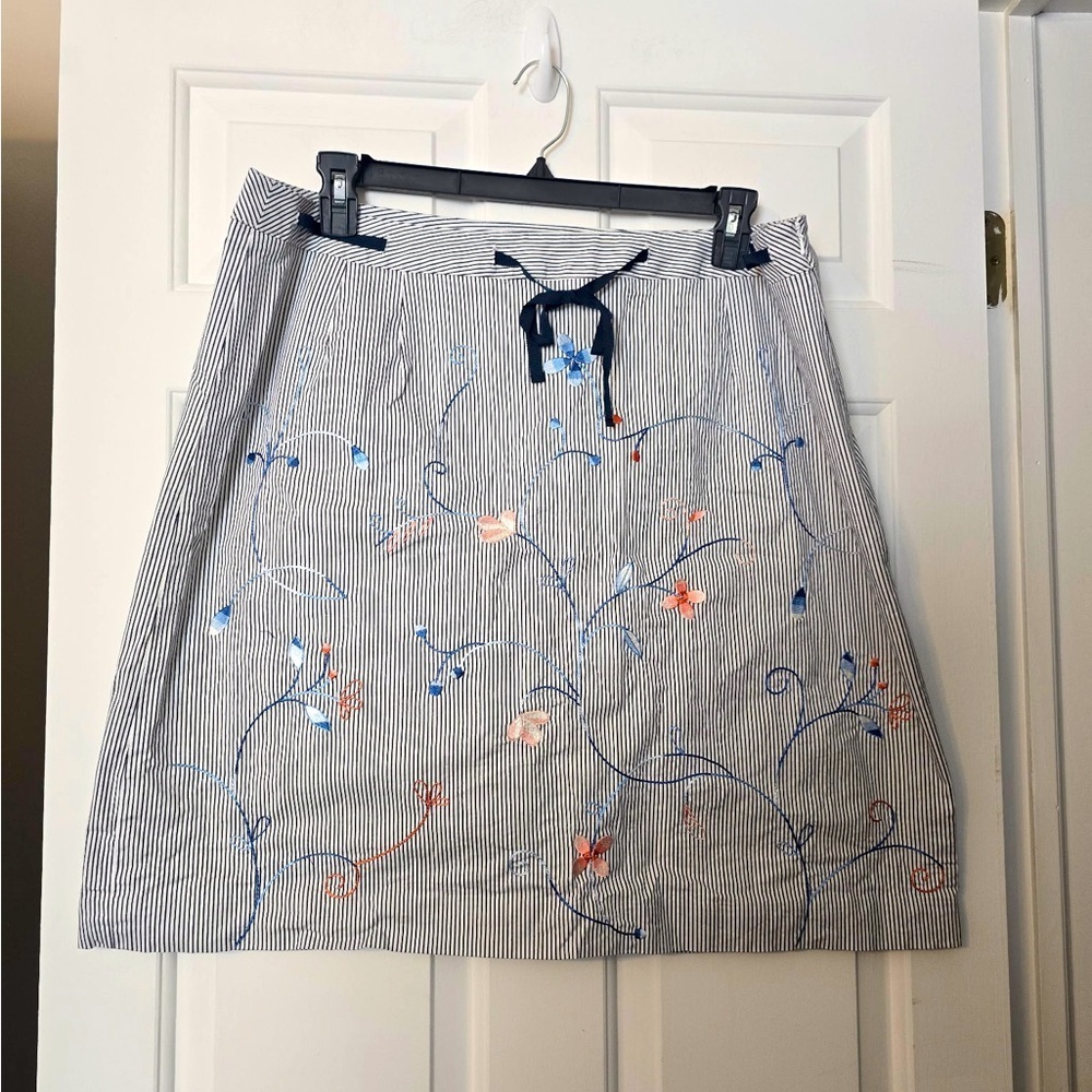 Talbot Woman’s Navy White Striped Embroidered Skirt Sz 20W Floral Drawstring
